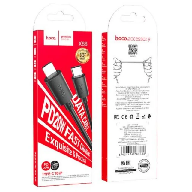CAVO DI RICARICA HOCO USB-C A LIGHTNING 1M X88 NERO