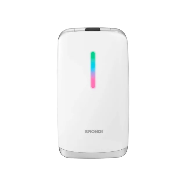 Brondi Contender Bianco – Clamshell Dual SIM, Display 2.8", Flip Attivo, 11 Memorie Dirette, Tasti Retroilluminati