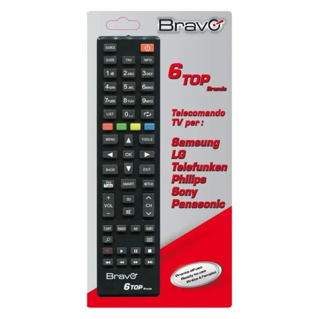 Bravo Telecomando Universale 6 Top Brand SAMSUNG-LG-TELEFUNKEN-PHILIPS-SONY-PANASONIC