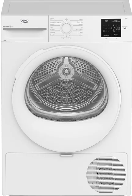 Beko BMTR38W Asciugatrice Slim 8kg, Classe D, Linea Estetica NX, motore asincrono, Display digitale, colore Bianco, oblò Bianco