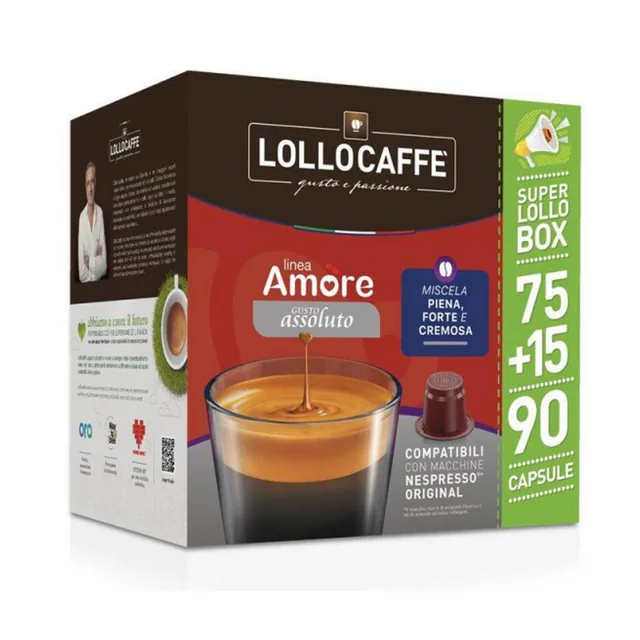 90pz (75+15) Lollo Caffè Capsule Nespresso Amore Assoluto