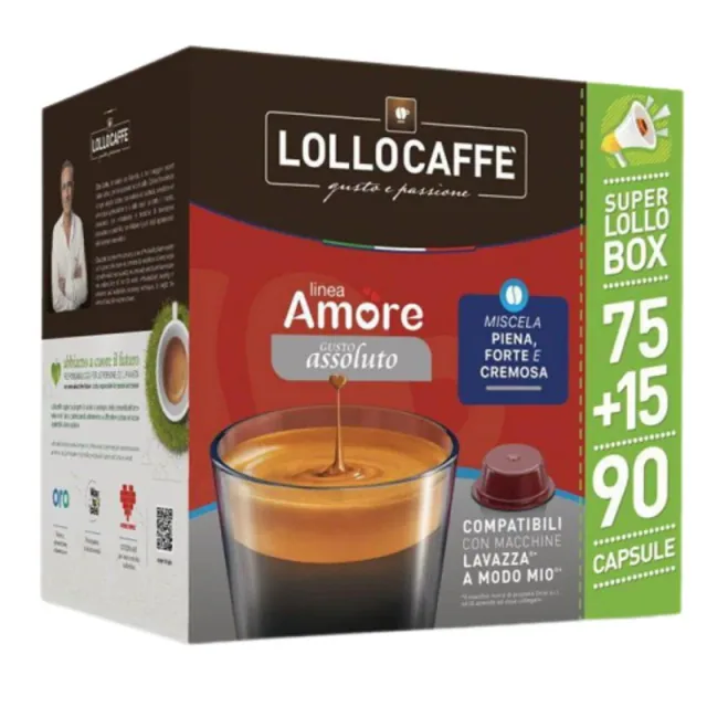 90pz (75+15) Lollo Caffè Capsule A Modo Mio Amore Assoluto