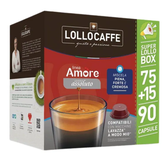 90pz (75+15) Lollo Caffè Capsule A Modo Mio Amore Assoluto