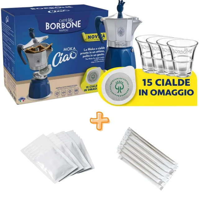 Borbone Moka Ciao +4 Biccheirini Vetro +15 Cialde +50 Zucc/Palet