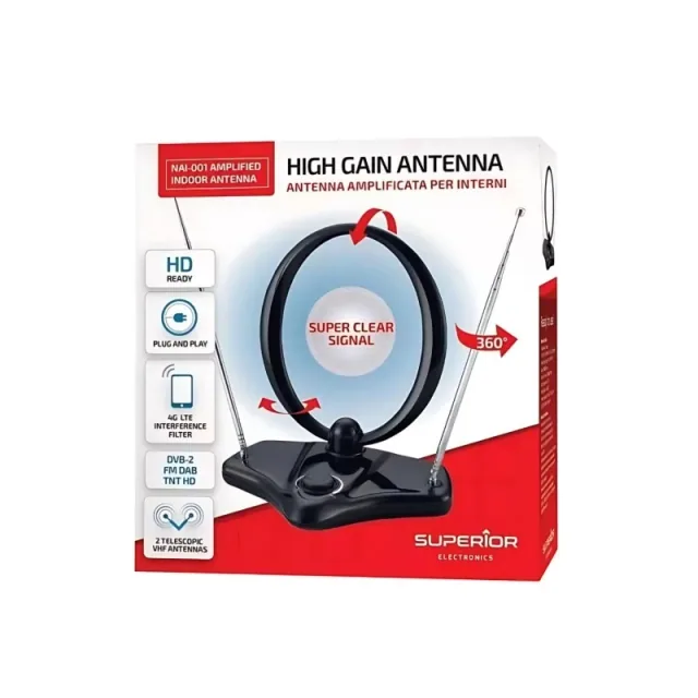 Superior Antenna TV Amplificata Interni DVB-2 FM DAB NAI001