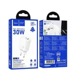 CARICABATTERIE DA RETE HOCO FAST CHARGE 30W USB-C + USB-A N63 BIANCO